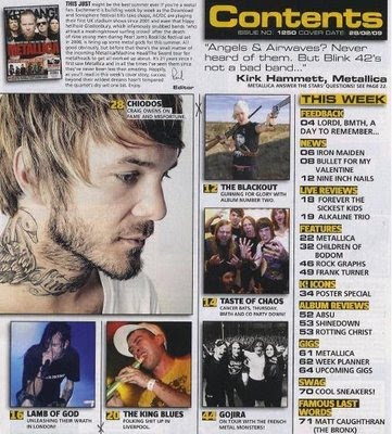 This is the reference that I used from a 'Kerrang' magazine contents page, 