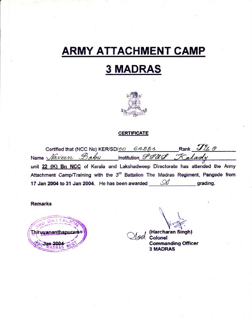ARMY ATTACHMENT CAMP 3 MADRAS