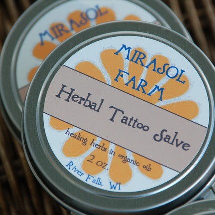 Mirasol Farm makes this herbal tattoo salve to heal your new ink up and to 