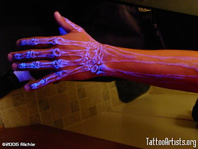 Black Light Tattoos on Anything   Everything  Black Light Tattoo Of A Skeleton