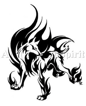 Flame Wolf Tattoo Design 300%25C3%2597369 Wolf tribal tattoos designs