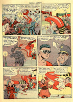Cartoon character Plastic Man talks to a cartoon policeman in this golden age vintage comic book page by artist Alex Kotzky.