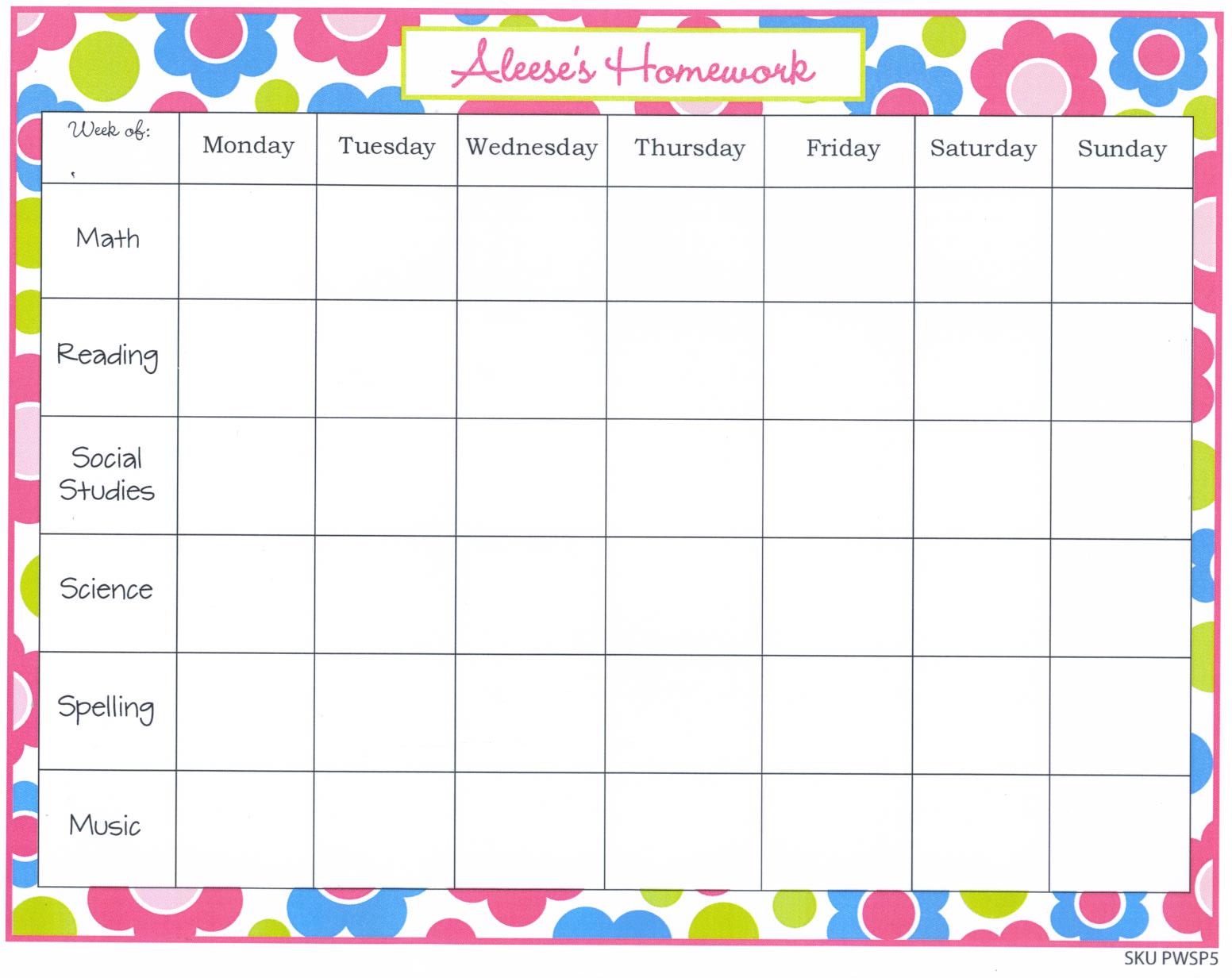homework assignment sheet template