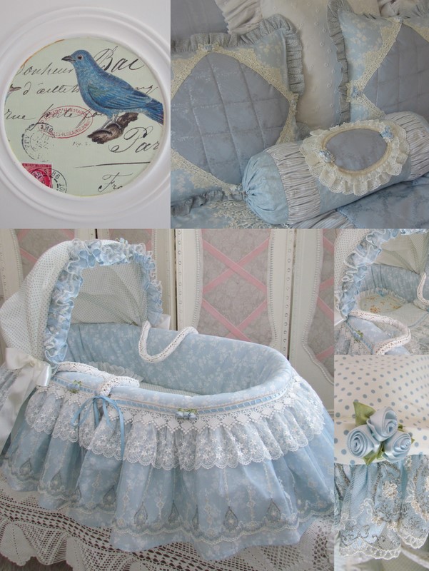 Angela Lace Blue Moses Basket.
