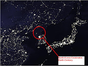 North Korea shown by satellite at Night - clearly a nation in the dark . north korea at night satillite photo no lights image chartercities