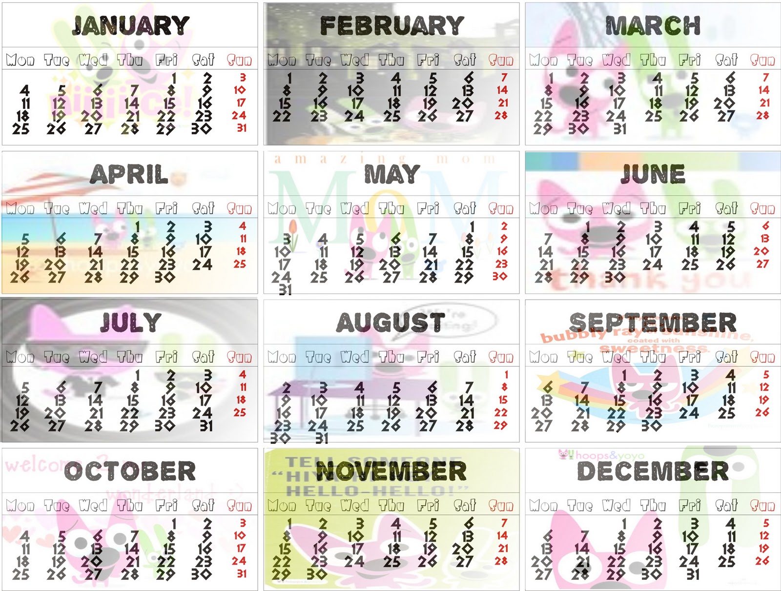 Graphic Design by Andrea Miranda Calendario Un año con Hoops&Yoyo