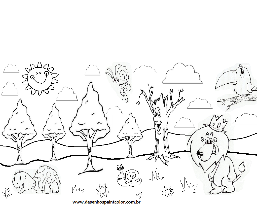 colorindo com a dry desenho de floresta animais diversos na