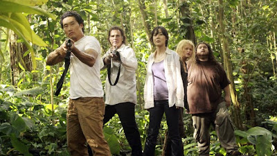 Lost - The Candidate - Daniel Dae Kim as Jin Kwon, Jeff Fahey as Frank Lapidus, Yunjin Kim as Sun Kwon, Emilie de Ravin as Claire Littleton & Jorge Garcia as Hugo 'Hurley' Reyes