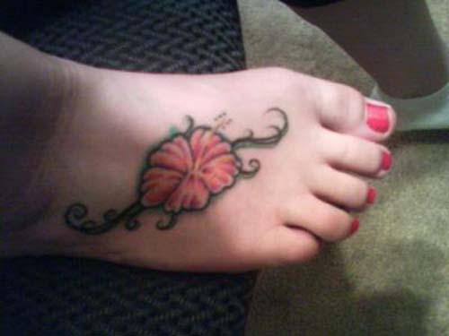 hibiscus flower tattoos on foot. Red foot hibiscus flower tattoos for women collections