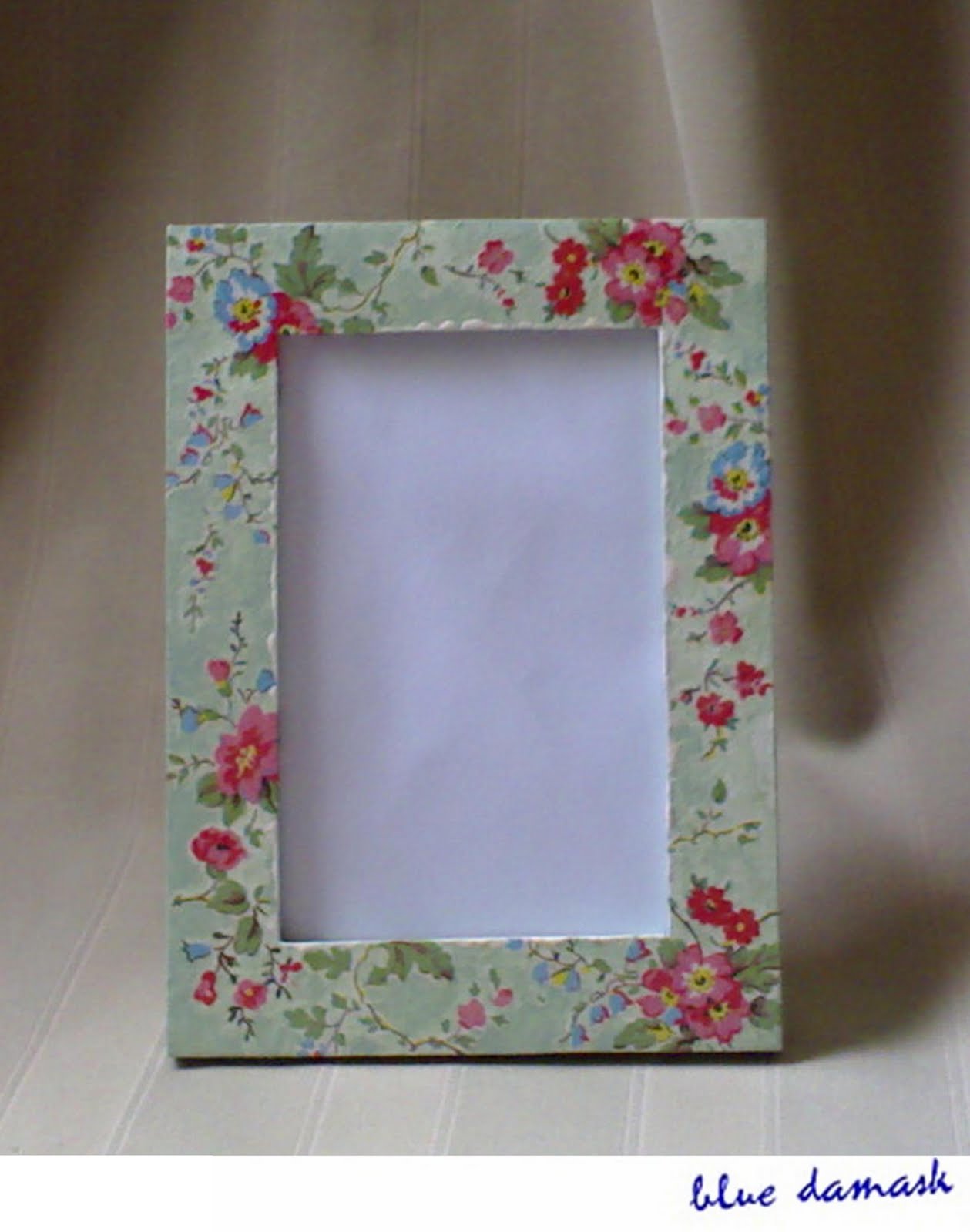 House of Blue Damask Decoupage Project Green Summer Blossom Photo Frame