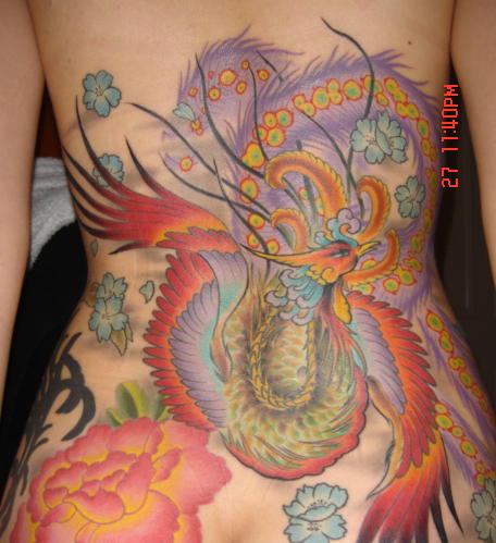 Phoenix and Flowers Backpiece Tattoo Phoenix and Flowers Backpiece Tattoo