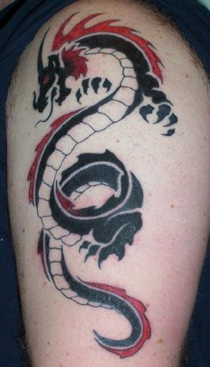 Red and Black Tribal Dragon Tattoo