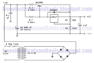 voltage regulator circuit with pass transistor ~ diagram circuitin the figure, the pass transistor will start conducting when the lm317 current reaches about 1 amp, due to the voltage drop across the 0 7 ohm resistor