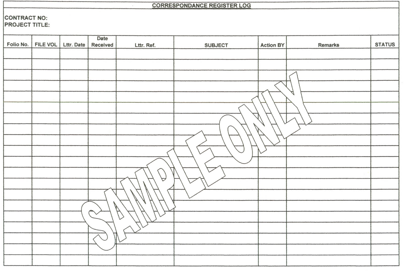 CONSTRUCTION MANAGER Document control and Correspondance Document Register