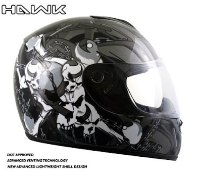 Advanced Hawk Chained Skull and Crossbones Gloss Black Full Face Motorcycle Helmet thumbnail image