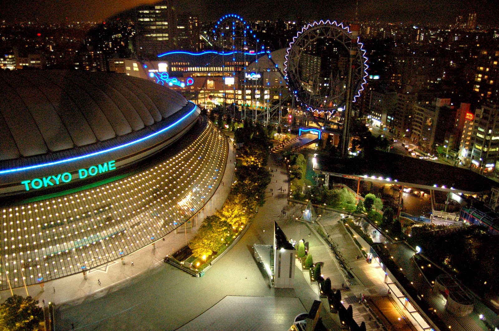 Tokyo Dome City! Tokyo Dome City has a stadium, a theme park