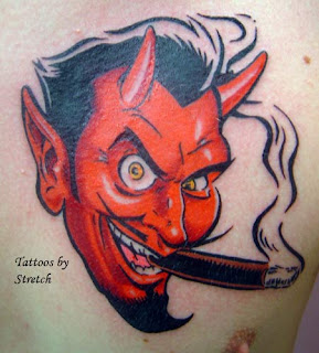 Devil Tattoos Inhaling Cigarettes