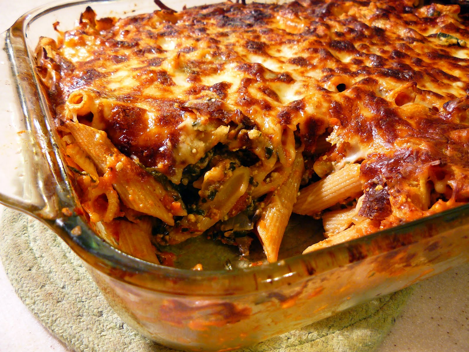 Level 2 Mommy Spinach Mushroom Baked Ziti