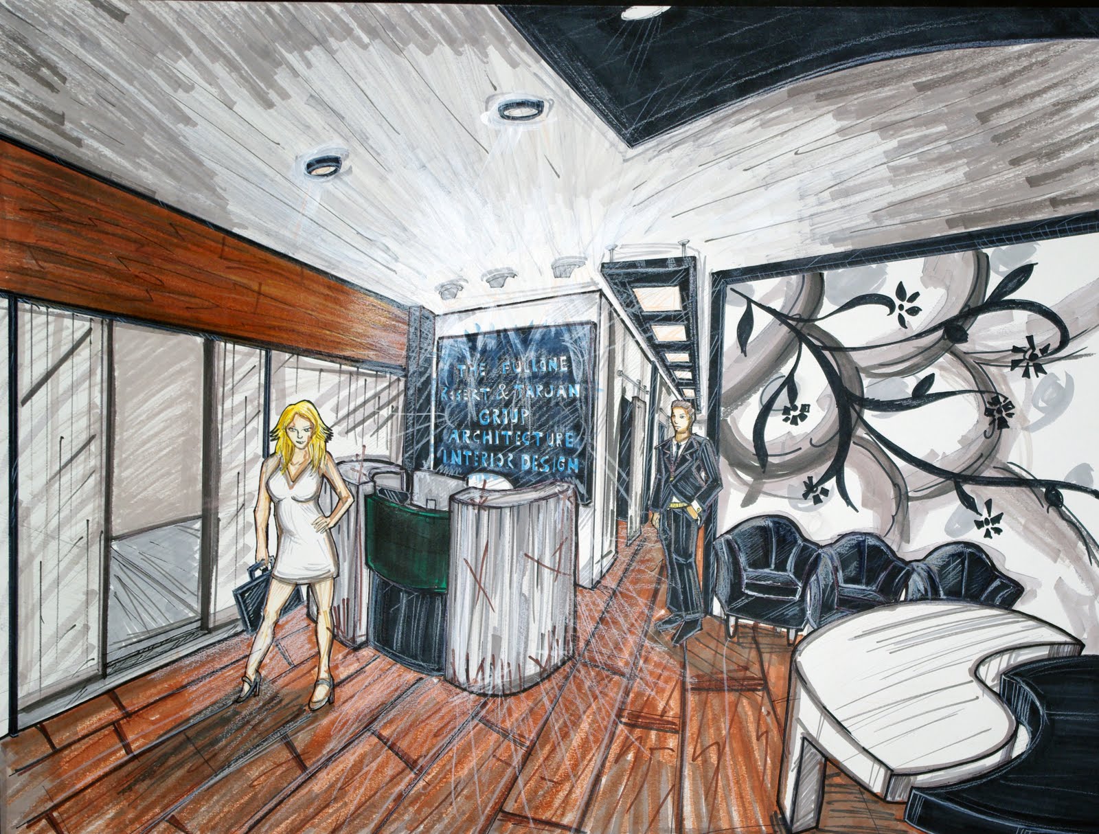 Portfolio perspective office hand rendering