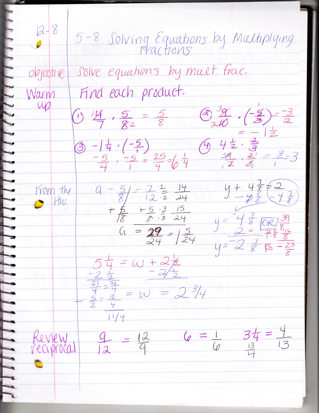 Ms. Jean's Classroom Blog: 5-8 Solving Equations by Multiplying Fractions