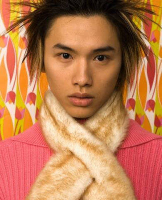 Young Man Wearing Fur Scarf Asian Hairstyles
