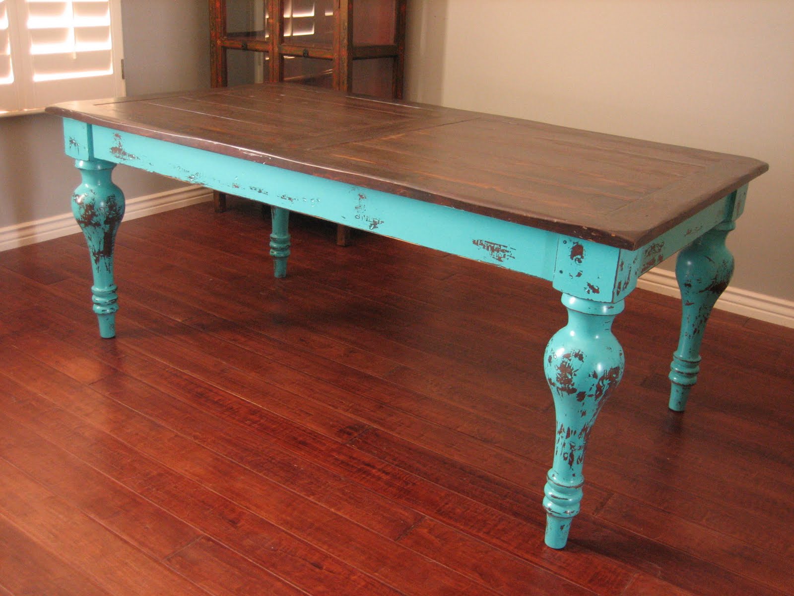 kitchen table with turquoise