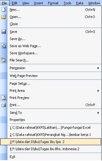 Mengajar Dengan Hati Penjelasan Main Menu Pada Microsoft Excel 2003