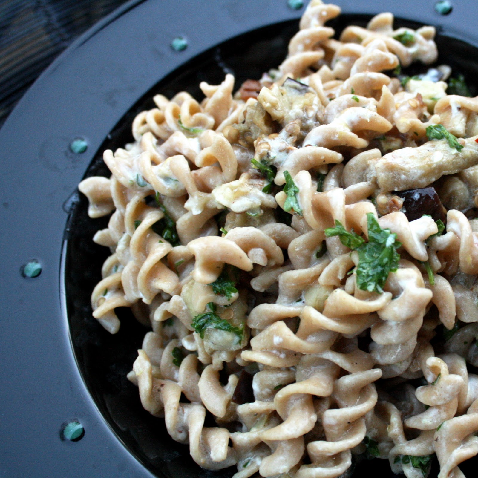 Roasted Eggplant Pasta with Goat Cheese