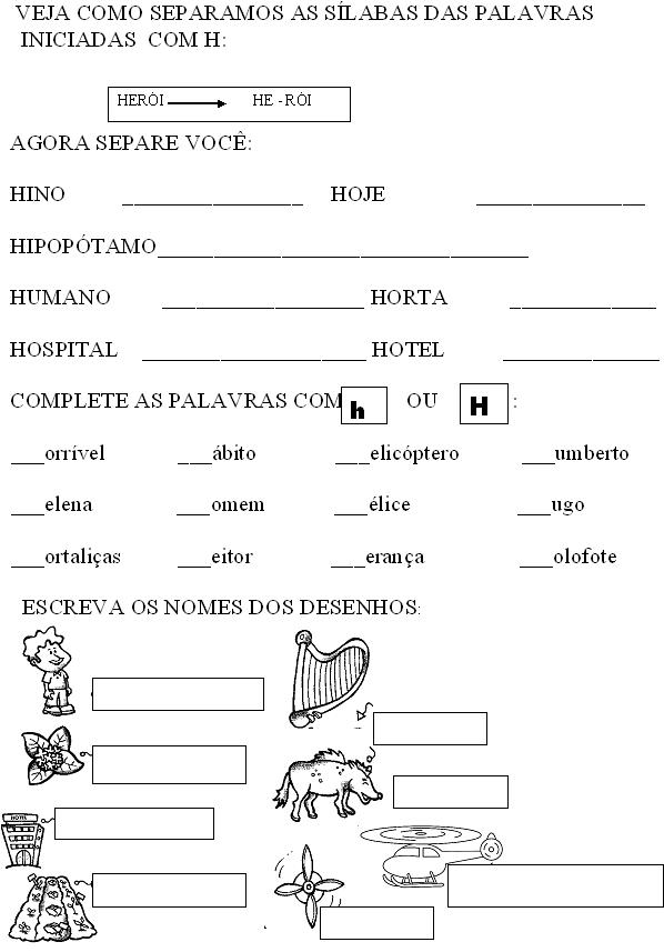 AMIGA DA EDUCAÇÃO.: ORTOGRAFANDO - ATIVIDADES COM A LETRA H.