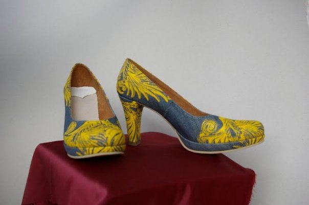 Denim & leather printed shoes with victorian ornaments