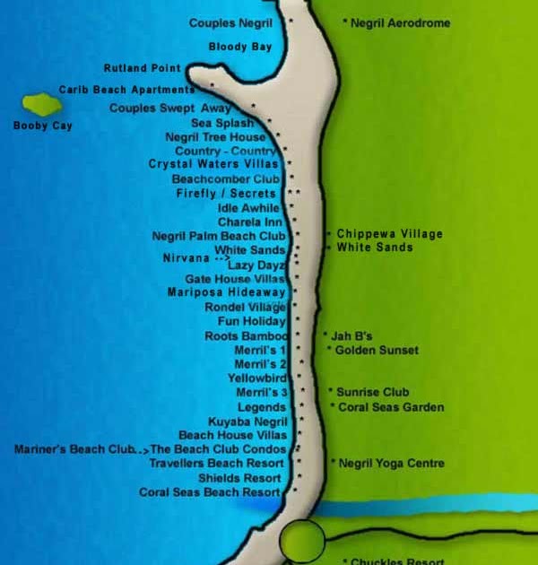 Map of Resort Locations in Negril