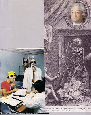 skeleton watching medical students and Louis the French King