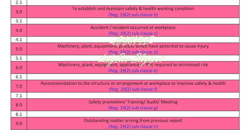 E Learning Workshop Oshe Sample Safety Health Monthly Report