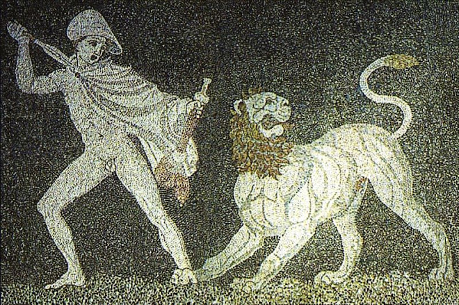Alexander fighting a lion
