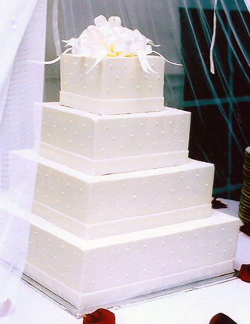 White Square Wedding Cakes Decorate Food and Drink