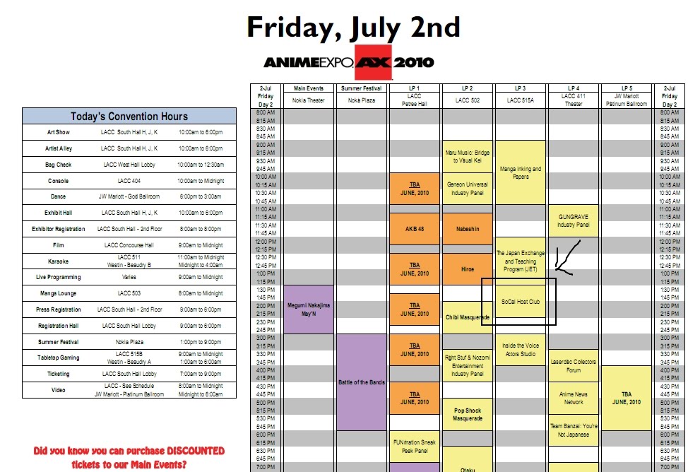 California Conventions Blog Socal Host Club The Ax 2010 Schedule