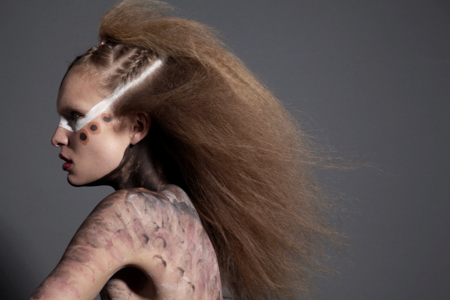 Tribal Graphic War Paint Body Paint Beauty Editorial Shoot with model