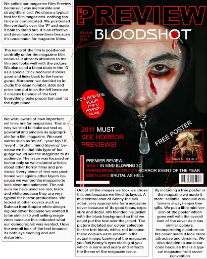 horror trailer evaluation I wanted to keep the same colour scheme throughout all three media products: that being the horror trailer, horror poster and horror magazine. horror trailer evaluation I wanted to keep the same colour scheme throughout all three media products: that being the horror trailer, horror poster and horror magazine.
