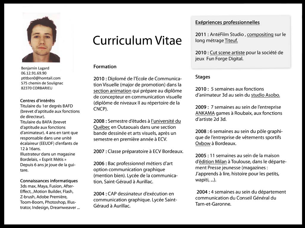 Curriculum Vitae | Benjamin Lagard storyboarder