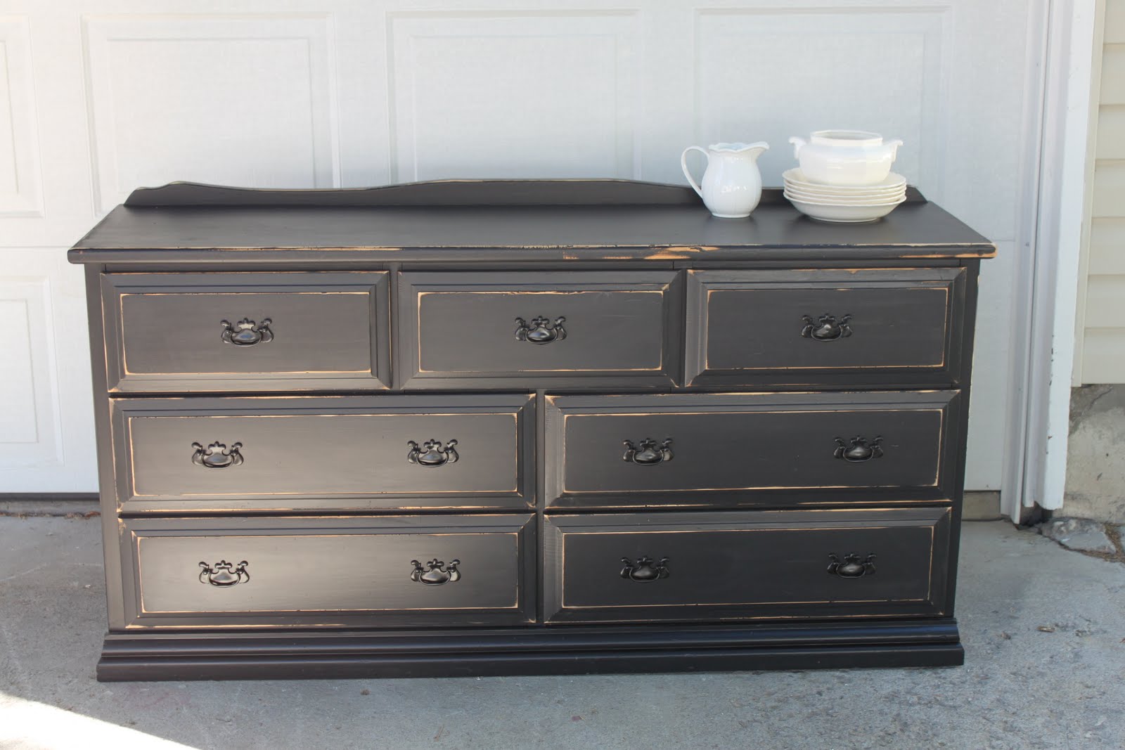 {Black Distressed Sevendrawer Dresser} — Vintage Farm Furniture