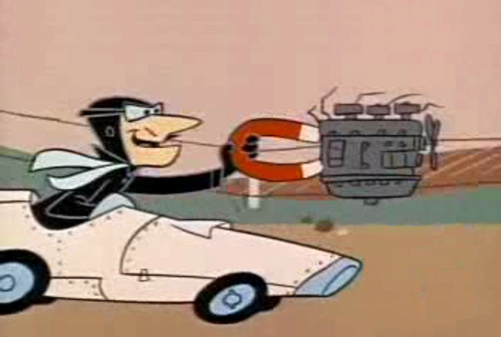 The bad guy uses a horseshoe magnet to extract Snoop's motor.