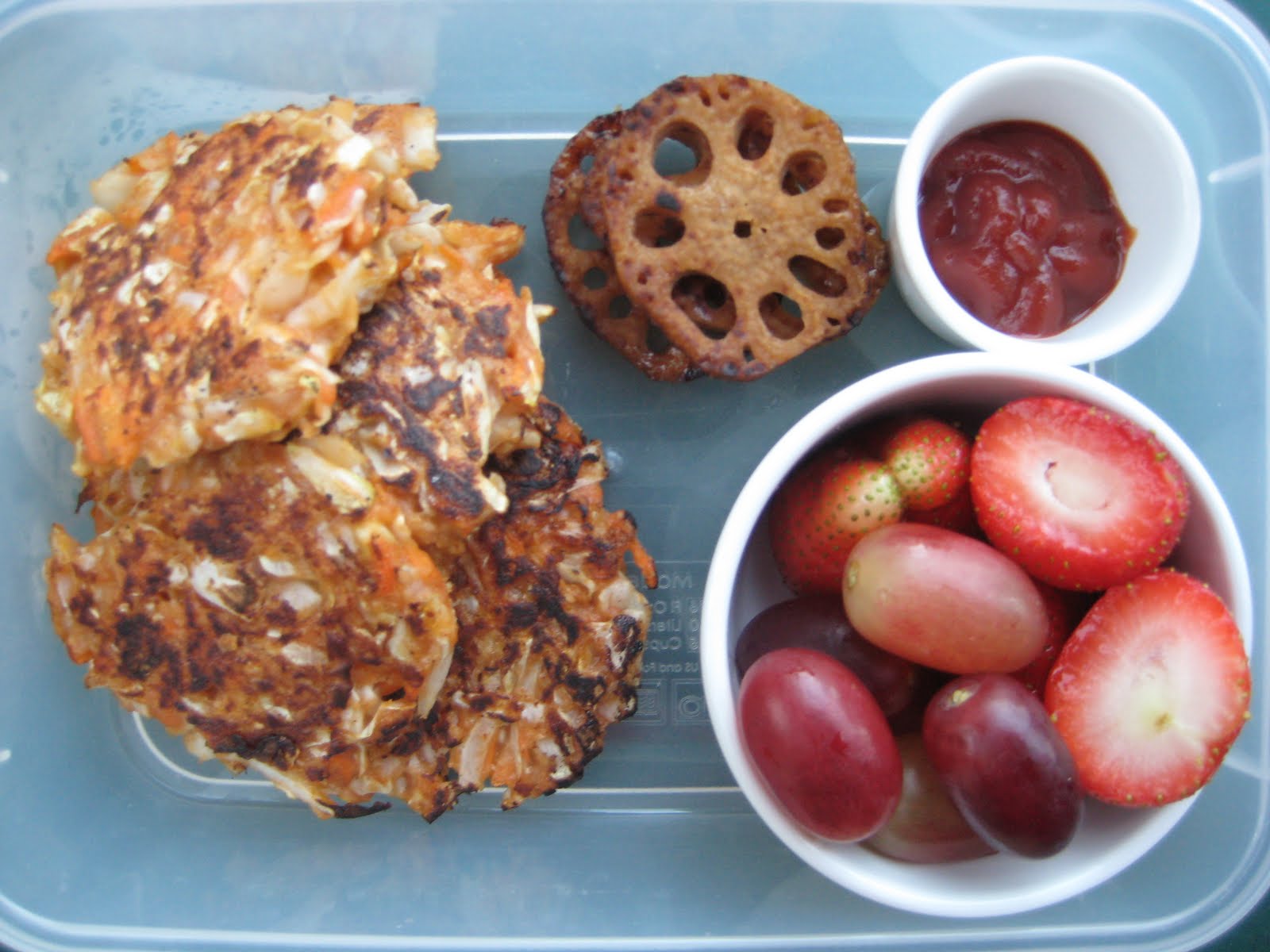 Kids Lunch Box Japanese pizza or pancake, marinated and roasted lotus