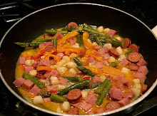 Scallops with Ham, Andouille & Asparagus