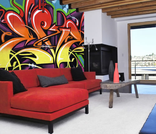  Graffiti Living Room With Luxury Interior