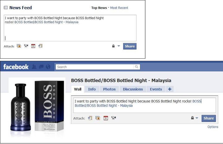 facebook like symbol. with Boss Bottled/Boss Bottled Night - Malaysia page tag like the example 