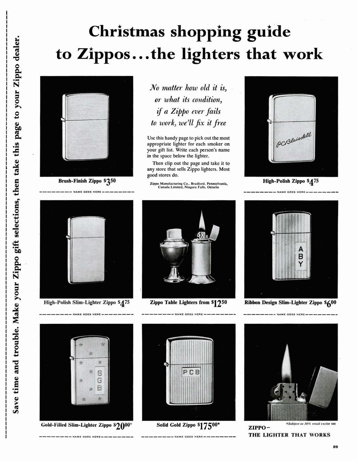 Table lighters collectors' guide Advert Zippo lighters inc. Zippo