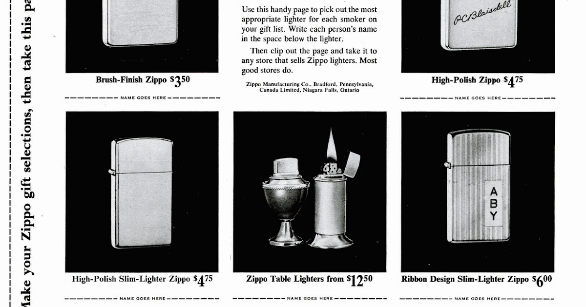 Table lighters collectors' guide Advert Zippo lighters inc. Zippo