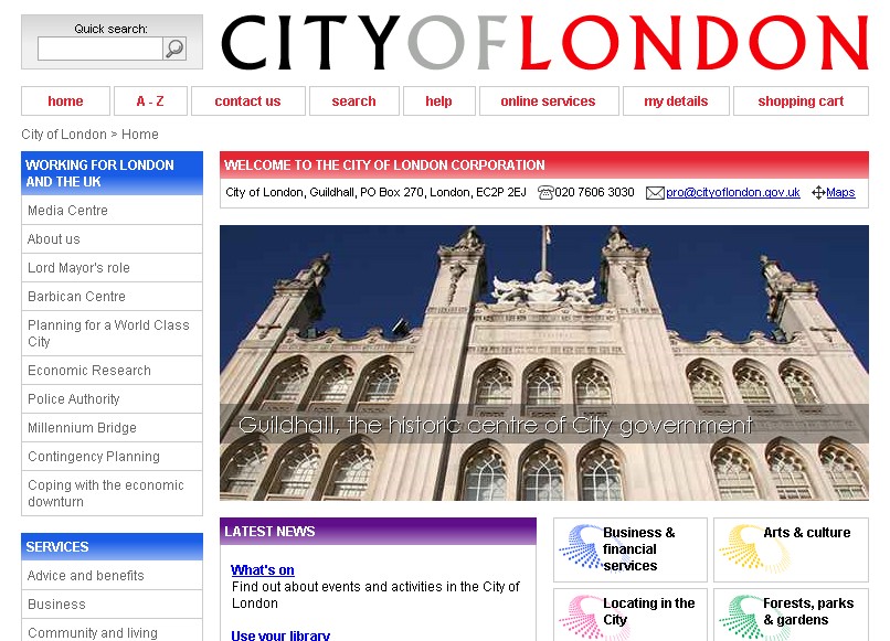 The City of London hivatalos oldala (cityoflondon.gov.uk)