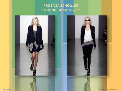 Proenza Schouler Spring 2010 Ready To Wear faux jacket tie dress and tie waist tricolor pants
