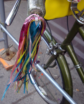 rainbow homemade DIY bike bicycle streamers on the handlebars